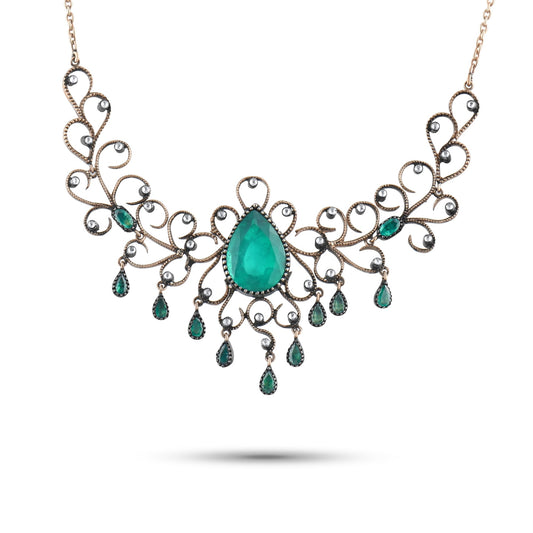 4 Carat Natural Diamond and Emerald Necklace – Fine Jewelry Design - Gold Stone Diamond