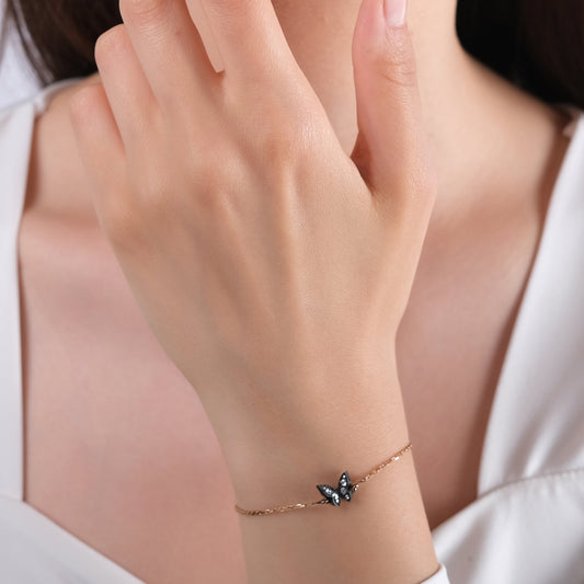 0.15 Carat Natural Diamond Butterfly Bracelet – Fine Jewelry Gift - Gold Stone Diamond