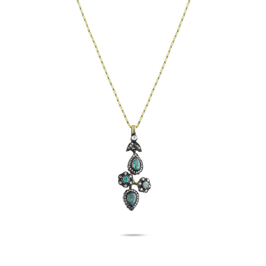 1.43 Carat Natural Diamond and Emerald Necklace – Fine Jewelry Design - Gold Stone Diamond