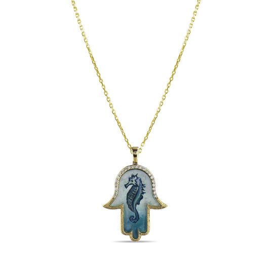 0.17 Carat Natural Diamond Necklace with Seahorse Motif - Gold Stone Diamond
