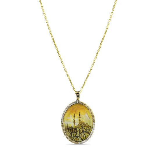 0.19 Carat Natural Diamond Mosque Necklace – Elegant Fine Jewelry Design - Gold Stone Diamond