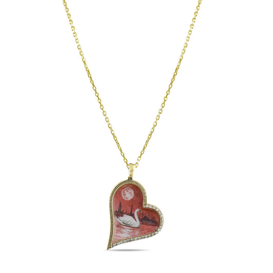 0.17 Carat Natural Diamond Swan Necklace – Elegant Fine Jewelry Design - Gold Stone Diamond