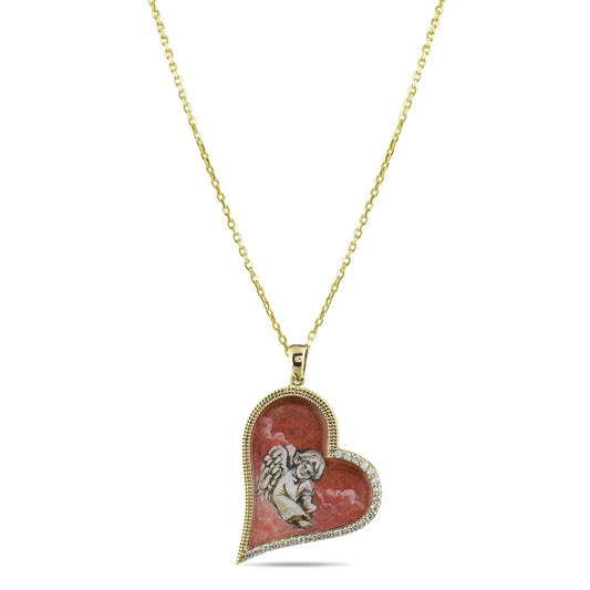 0.17 Carat Natural Diamond Necklace with Eros Motif – Elegant Fine Jewelry - Gold Stone Diamond