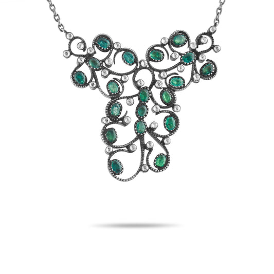 5.6 Carat Natural Diamond and Emerald Necklace – Fine Jewelry Design - Gold Stone Diamond
