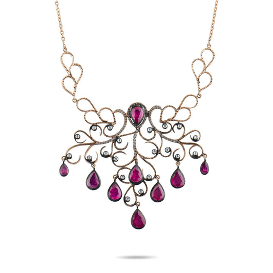 8.34 Carat Natural Diamond and Ruby Necklace – Fine Jewelry Design - Gold Stone Diamond