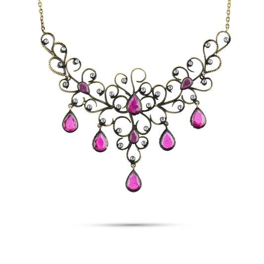 6.6 Carat Natural Diamond and Ruby Necklace – Fine Jewelry Design - Gold Stone Diamond