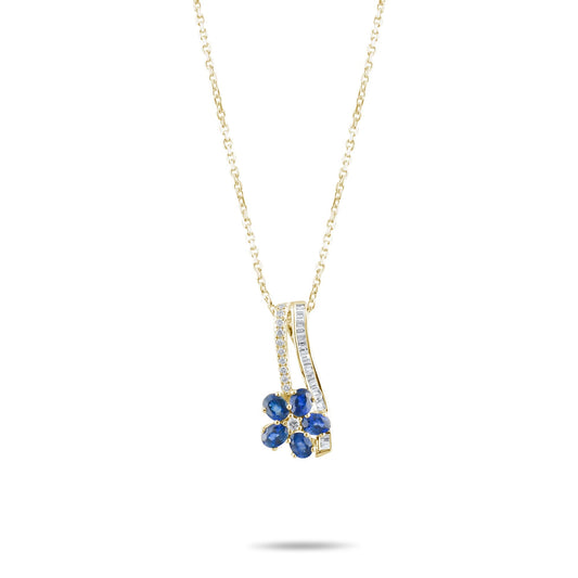 1.07 Carat Natural Diamond and Sapphire Necklace – Fine Jewelry Design - Gold Stone Diamond