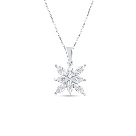0.05 Carat Natural Diamond Snowflake Necklace – Fine Jewelry Design - Gold Stone Diamond
