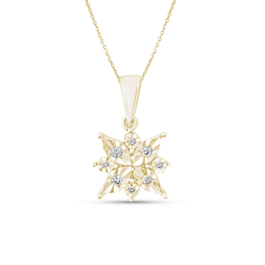 0.05 Carat Natural Diamond Snowflake Necklace – Fine Jewelry Design - Gold Stone Diamond