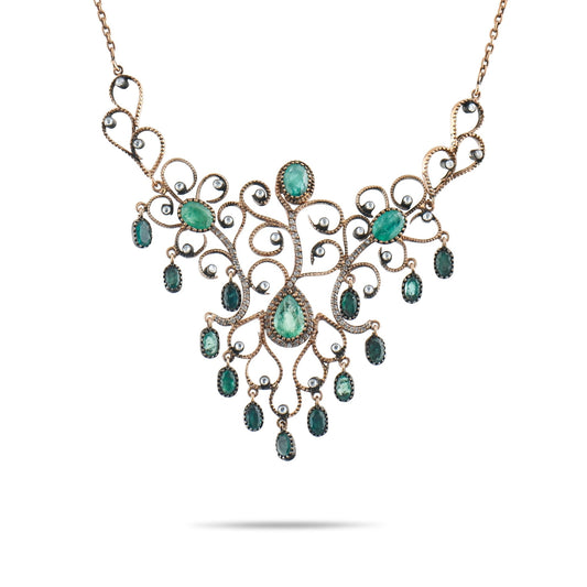 7.28 Carat Natural Diamond and Emerald Necklace – Fine Jewelry Design - Gold Stone Diamond