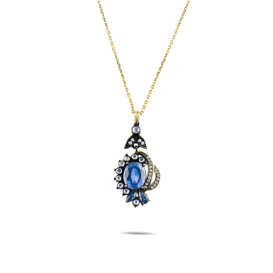 2.6 Carat Natural Diamond and Sapphire Necklace – Fine Jewelry Design - Gold Stone Diamond