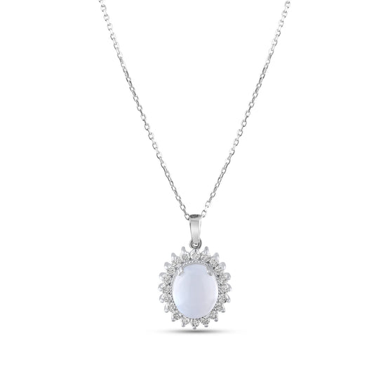 3.46 Carat Natural Diamond and Moonstone Necklace – Fine Jewelry Design - Gold Stone Diamond