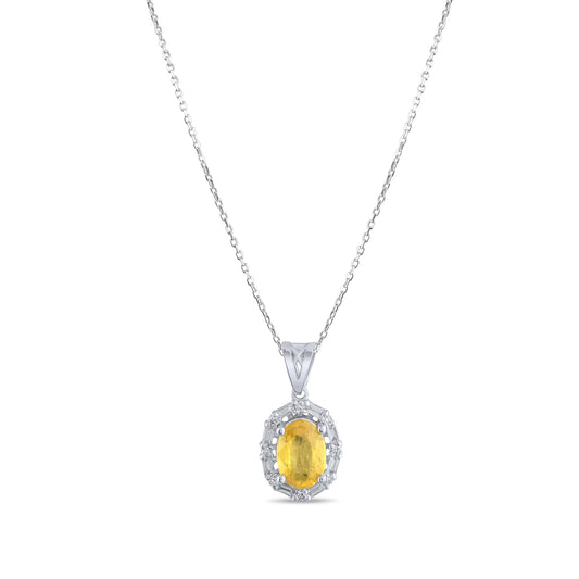 0.98 Carat Natural Diamond and Yellow Sapphire Necklace – Fine Jewelry Design - Gold Stone Diamond