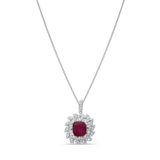 4.18 Carat Natural Diamond and Ruby Necklace – Fine Jewelry Design - Gold Stone Diamond