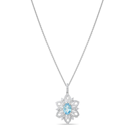 4.50 Carat Natural Diamond and Blue Topaz Necklace – Fine Jewelry Design - Gold Stone Diamond