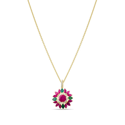 6.55 Carat Natural Diamond and Ruby Necklace – Fine Jewelry Design - Gold Stone Diamond