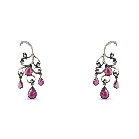 3.4 Carat Natural Diamond and Ruby Earrings – Fine Jewelry Design - Gold Stone Diamond