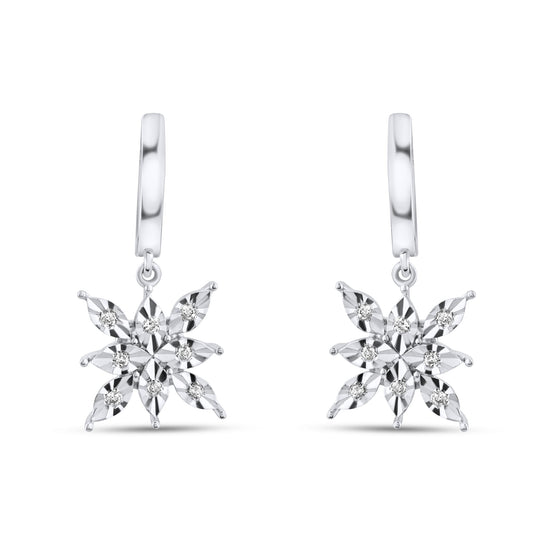 0.06 Carat Natural Diamond Snowflake Earrings – Fine Jewelry Gift - Gold Stone Diamond