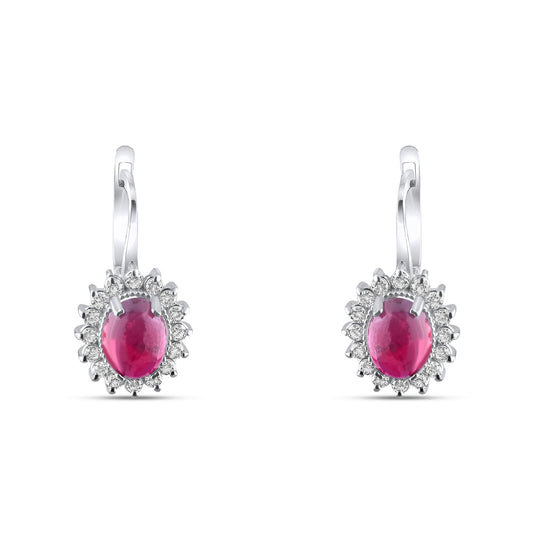 3.15 Carat Natural Diamond and Ruby Earrings – Fine Jewelry Design - Gold Stone Diamond