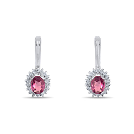 2.67 Carat Natural Diamond and Rhodolite Earrings – Fine Jewelry Design - Gold Stone Diamond