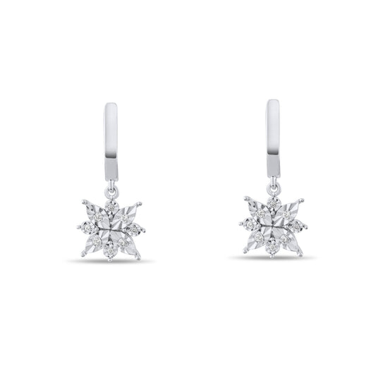 0.10 Carat Natural Diamond Snowflake Earrings – Fine Jewelry Design - Gold Stone Diamond