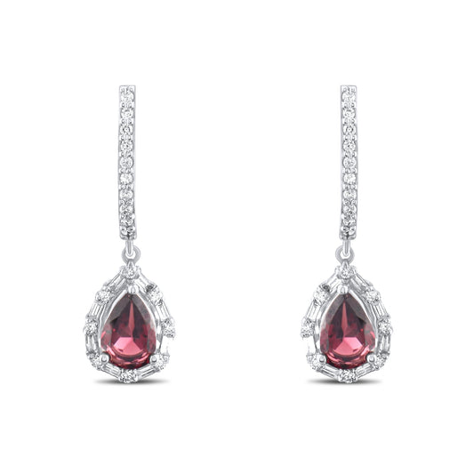 1.85 Carat Natural Diamond and Rhodolite Earrings – Fine Jewelry - Gold Stone Diamond