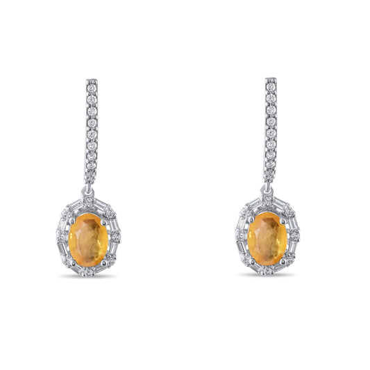 2.09 Carat Natural Diamond and Yellow Sapphire Earrings – Fine Jewelry Design - Gold Stone Diamond