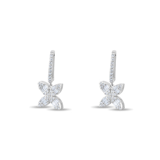 0.58 Carat Baguette Diamond Floral Earrings – Fine Jewelry Design - Gold Stone Diamond