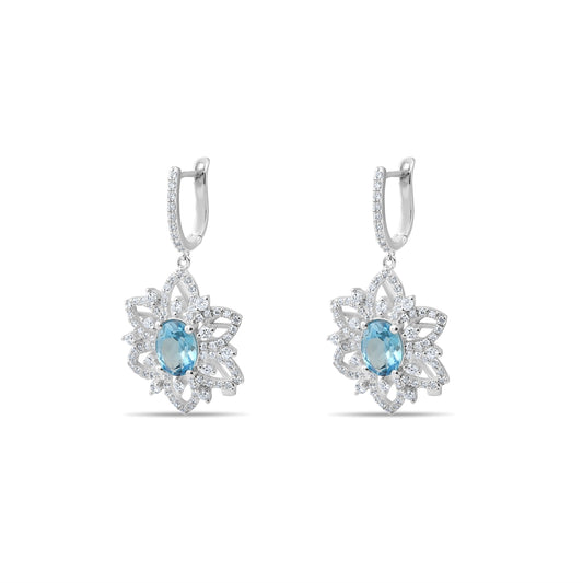 9.00 Carat Natural Diamond and Blue Topaz Earrings – Fine Jewelry Design - Gold Stone Diamond