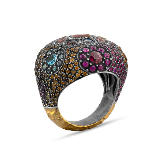 2.96 Carat Natural Diamond and Rhodolite Ring – Fine Jewelry Design - Gold Stone Diamond