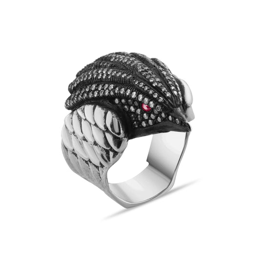 1.64 Carat Natural Diamond and Ruby Eagle Design Ring - Gold Stone Diamond