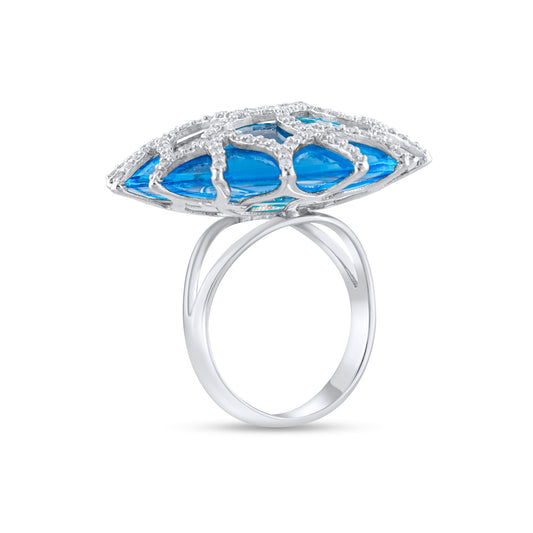 1.32 Carat Natural Diamond and Blue Topaz Ring - Fine Jewelry Design - Gold Stone Diamond