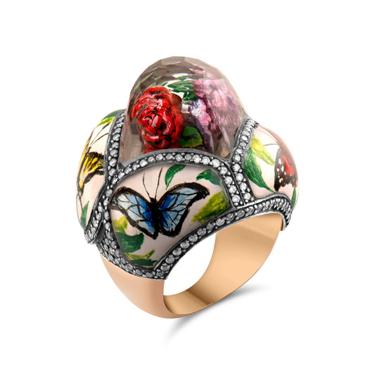 3.28 Carat Natural Diamond and Butterfly Motif Ring - Gold Stone Diamond