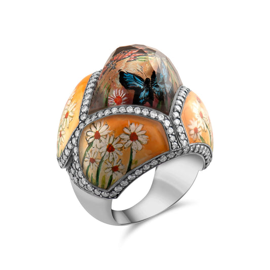 1.98 Carat Natural Diamond and Butterfly Motif Ring - Gold Stone Diamond