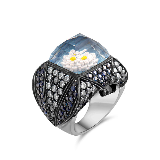 4.73 Carat Natural Diamond and Sapphire Floral Design Ring – Fine Jewelry Design - Gold Stone Diamond