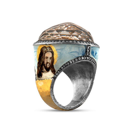 2.23 Carat Natural Diamond Jesus Christ Design Ring - Gold Stone Diamond