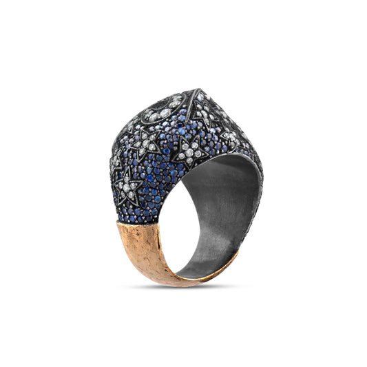 4.80 Carat Natural Diamond and Sapphire Ring - Star Design Luxury Ring - Gold Stone Diamond