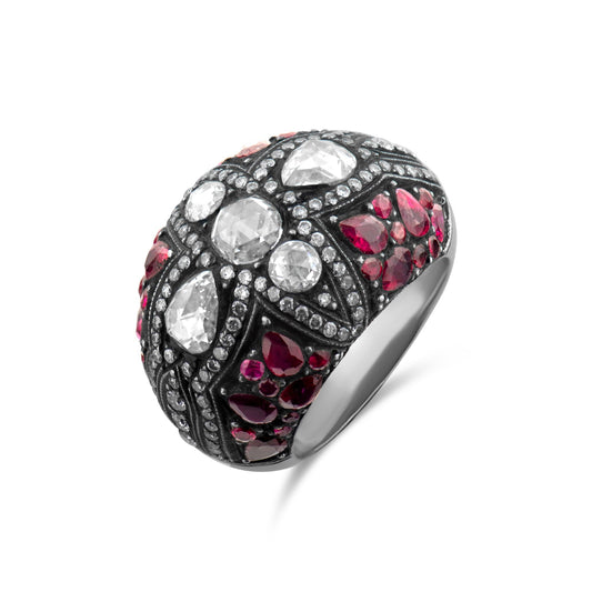 8.28 Carat Natural Diamond and Ruby Ring – Fine Jewelry Design - Gold Stone Diamond