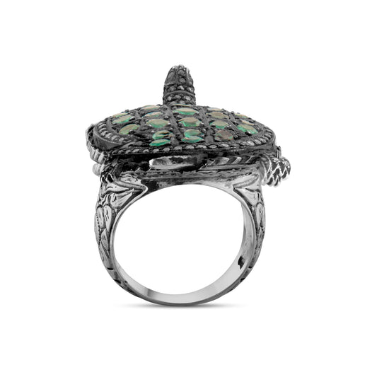 3.55 Carat Natural Diamond and Emerald Turtle Design Ring - Gold Stone Diamond