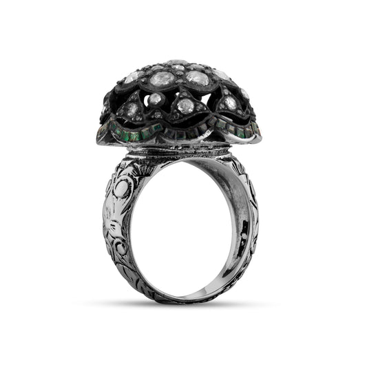 3.84 Carat Natural Diamond and Emerald Ring – Fine Jewelry Design - Gold Stone Diamond