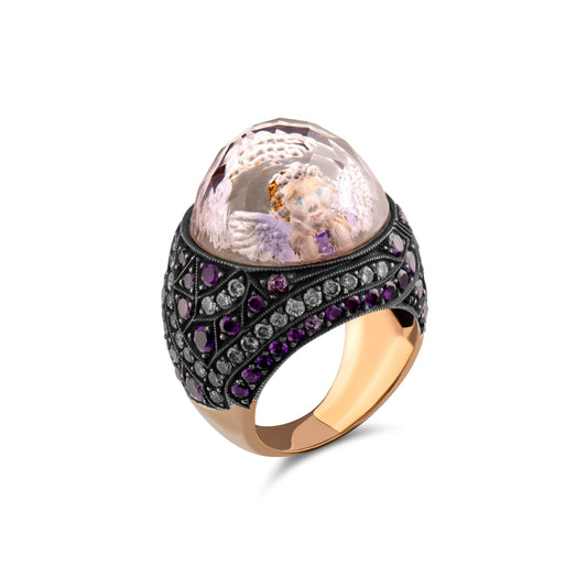 4.80 Carat Natural Diamond and Amethyst Ring – Fine Jewelry Design - Gold Stone Diamond