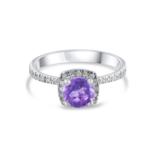 0.84 Carat Natural Diamond and Amethyst Ring – Fine Jewelry Design - Gold Stone Diamond