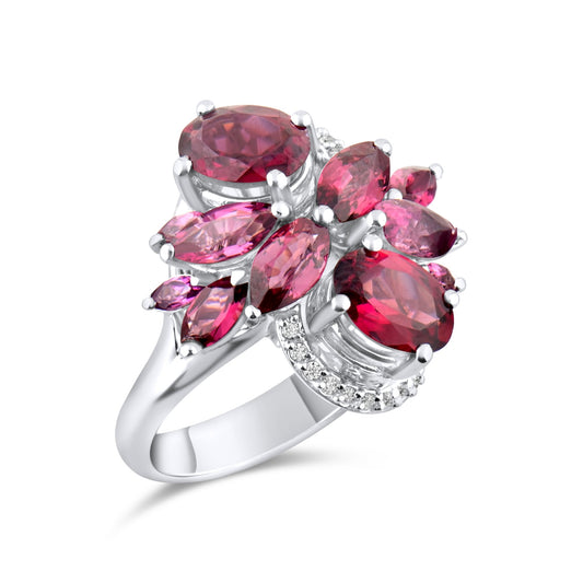 4.58 Carat Natural Diamond and Rhodolite Ring – Fine Jewelry Design - Gold Stone Diamond