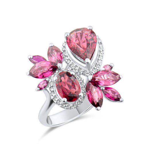 4.99 Carat Natural Diamond and Rhodolite Ring – Fine Jewelry Design - Gold Stone Diamond