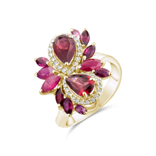 3.91 Carat Natural Diamond and Rhodolite Ring – Fine Jewelry Design - Gold Stone Diamond