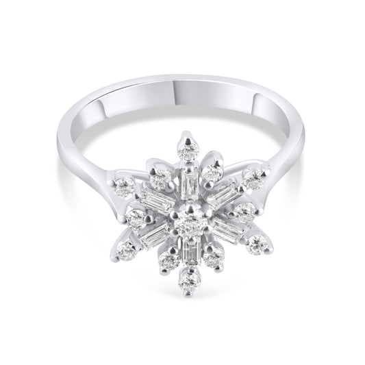 0.49 Carat Natural Diamond Snowflake Design Ring – Fine Jewelry Design - Gold Stone Diamond