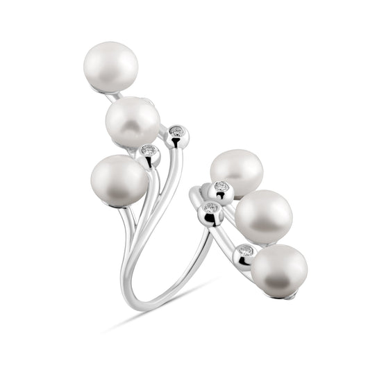 0.19 Carat Natural Diamond and Pearl Ring – Fine Jewelry Design - Gold Stone Diamond