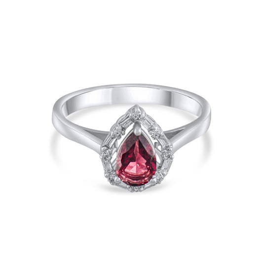 0.86 Carat Natural Diamond and Rhodolite Ring – Fine Jewelry Design - Gold Stone Diamond