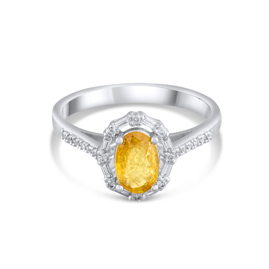 1.04 Carat Natural Baguette Diamond and Yellow Sapphire Ring - Gold Stone Diamond