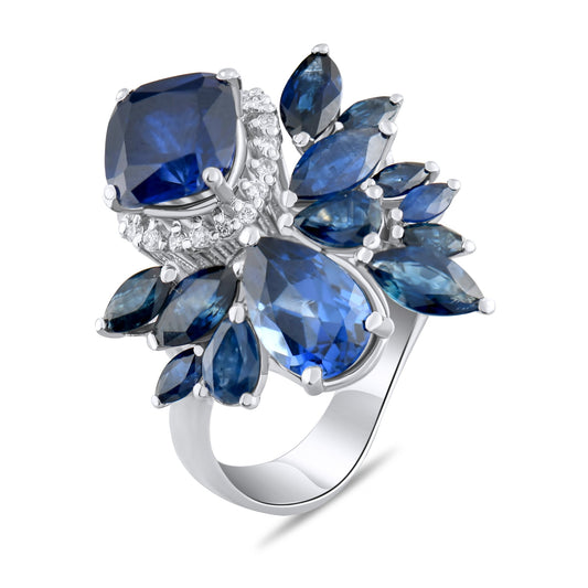7.47 Carat Natural Diamond and Sapphire Ring – Fine Jewelry Design - Gold Stone Diamond